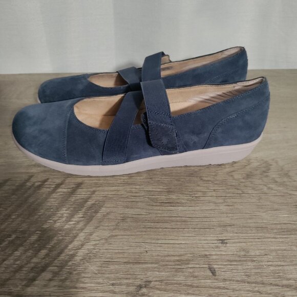 Vionic Blue Suede Shelby Elastic Straps Women's Mary Jane Shoes Size 11 - Picture 2 of 9